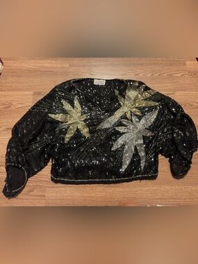 Black Sequin Cropped Top with Gold & Silver  Embellishments READ DESCRIPTION